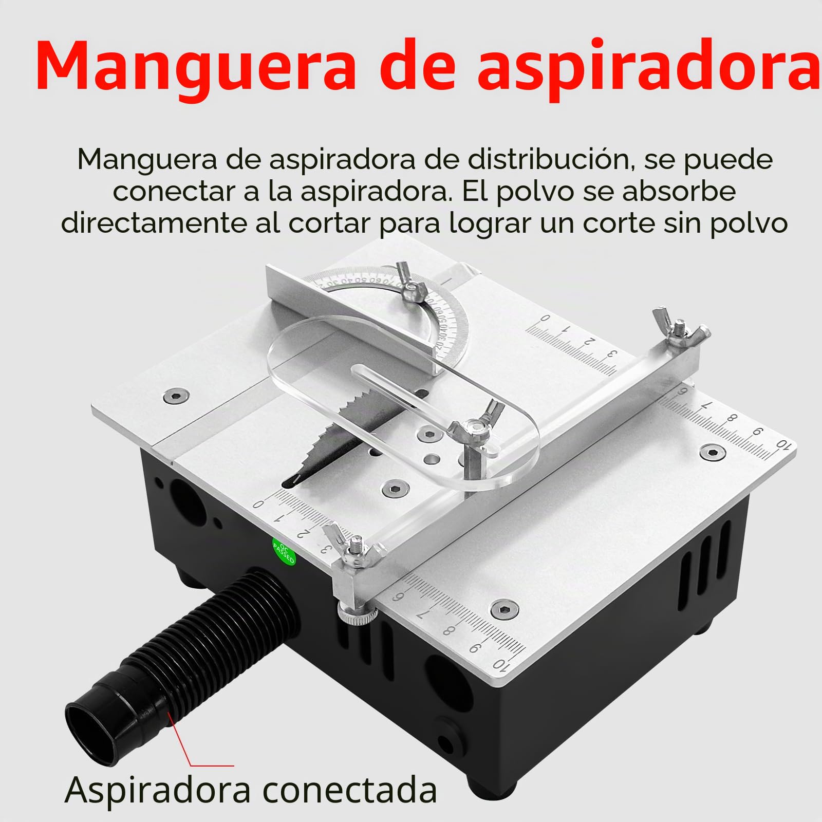 Minisierra de mesa eléctrica, 5000 rpm, sierra de mesa con fuente de alimentación de 7 velocidades, sierra de cinta de mesa para madera/PCB/metal, bricolaje y modelismo (A)