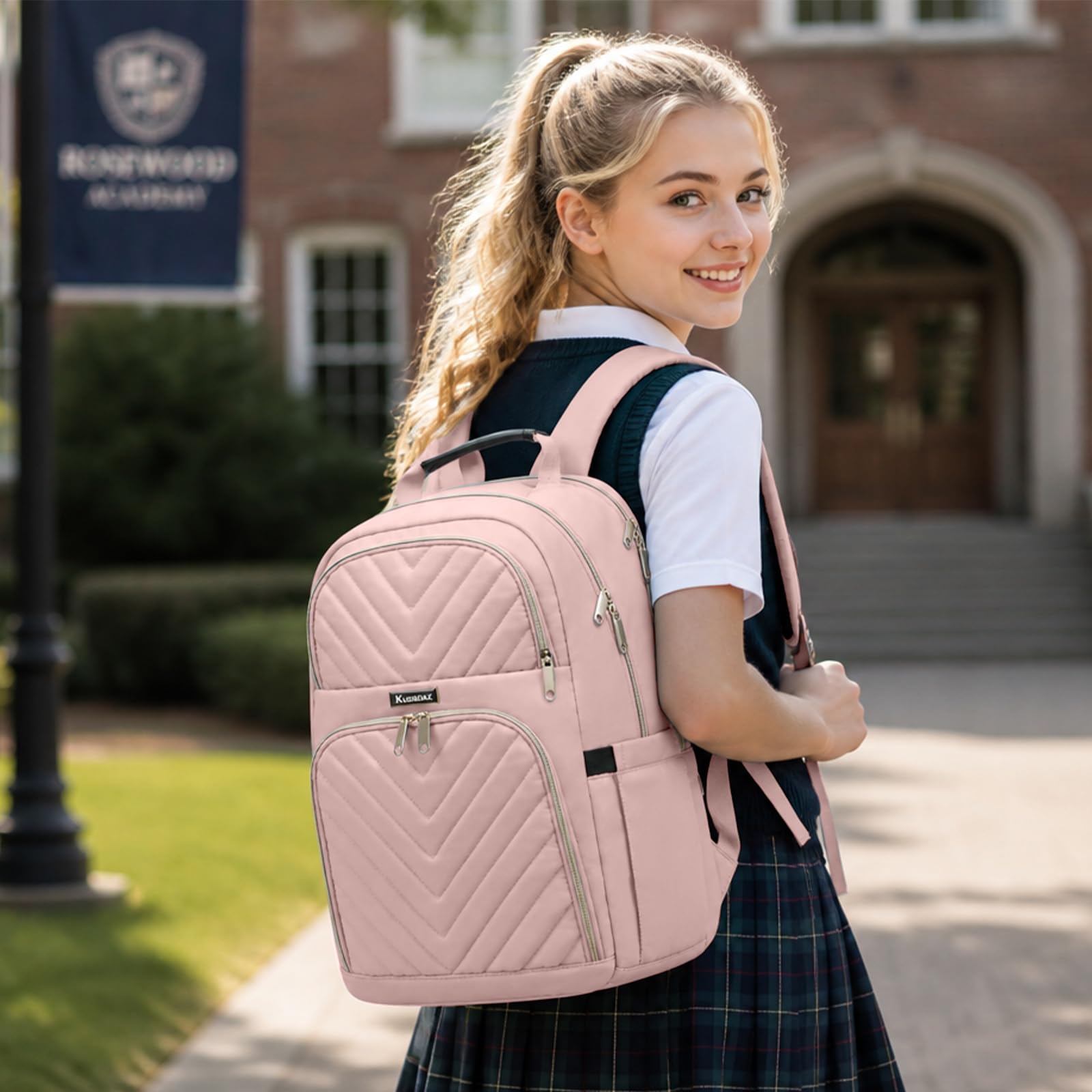 Sac à dos pour femmes, sac à dos pour fille scolaire de 15,6 pouces avec port de charge USB, sac à dos pour ordinateur portable sac de jour à la mode imperméable à l'eau pour l'école, noir