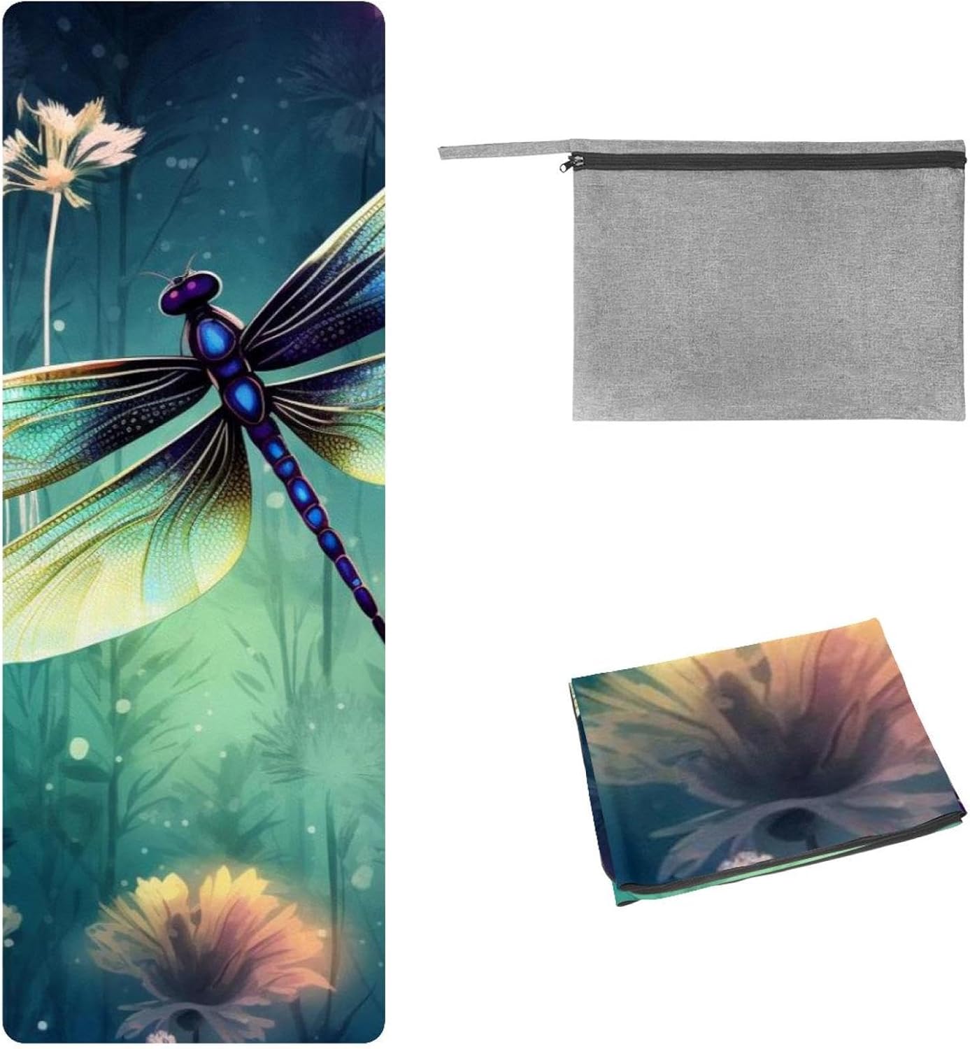 Yoga Towel, Dragonfly Pattern Non Slip Sweat Absorbent Hot Yoga Mat Towel for Hot Yoga, Pilates and Fitness - 72.8" x 26.8"