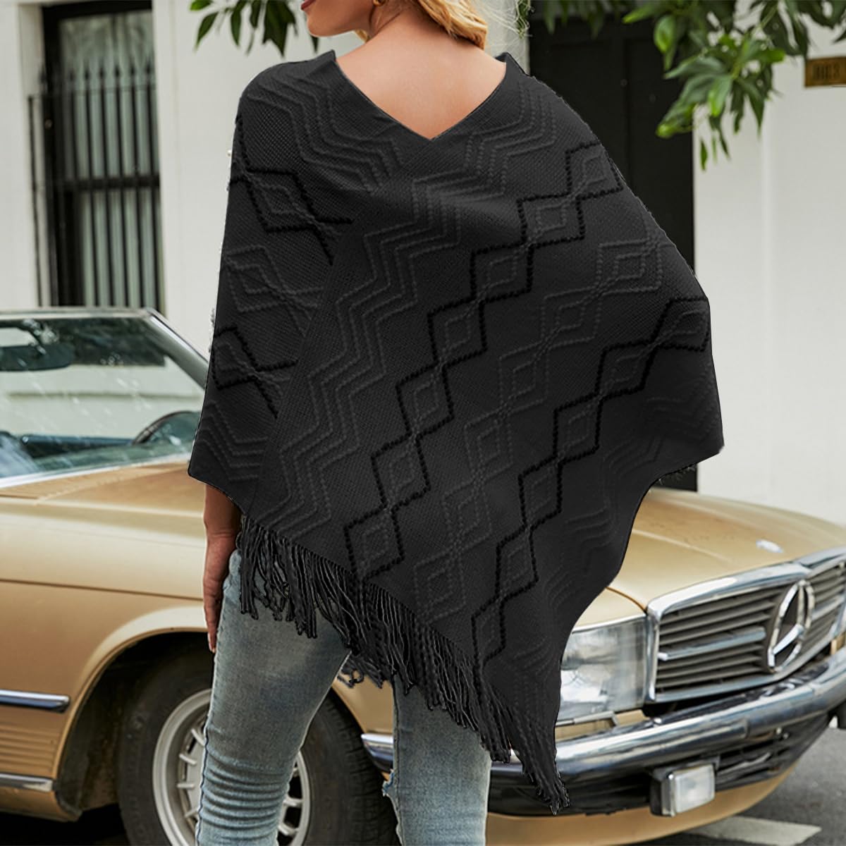 Rayson Poncho Maglione Donna Perle con Frange Mantella Irregular | Scialle Moda Giovane,Cappotto per Autunno Inverno