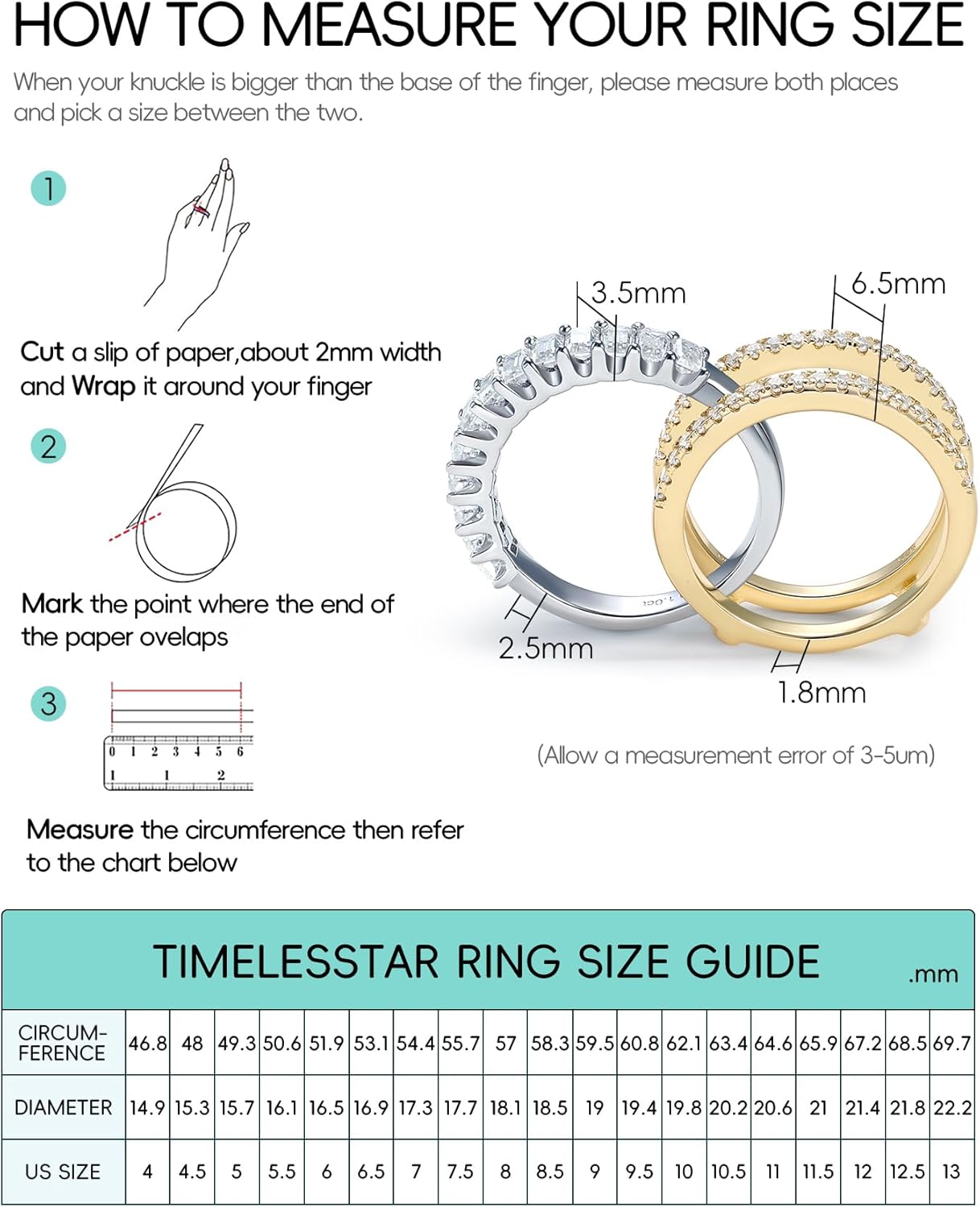 TIMELESSTAR Moissanite Ring Sets for Women Stackable Band|Lab-Grown Moissanite|14K Gold Plated S925 Sterling Silver Non Tarnish