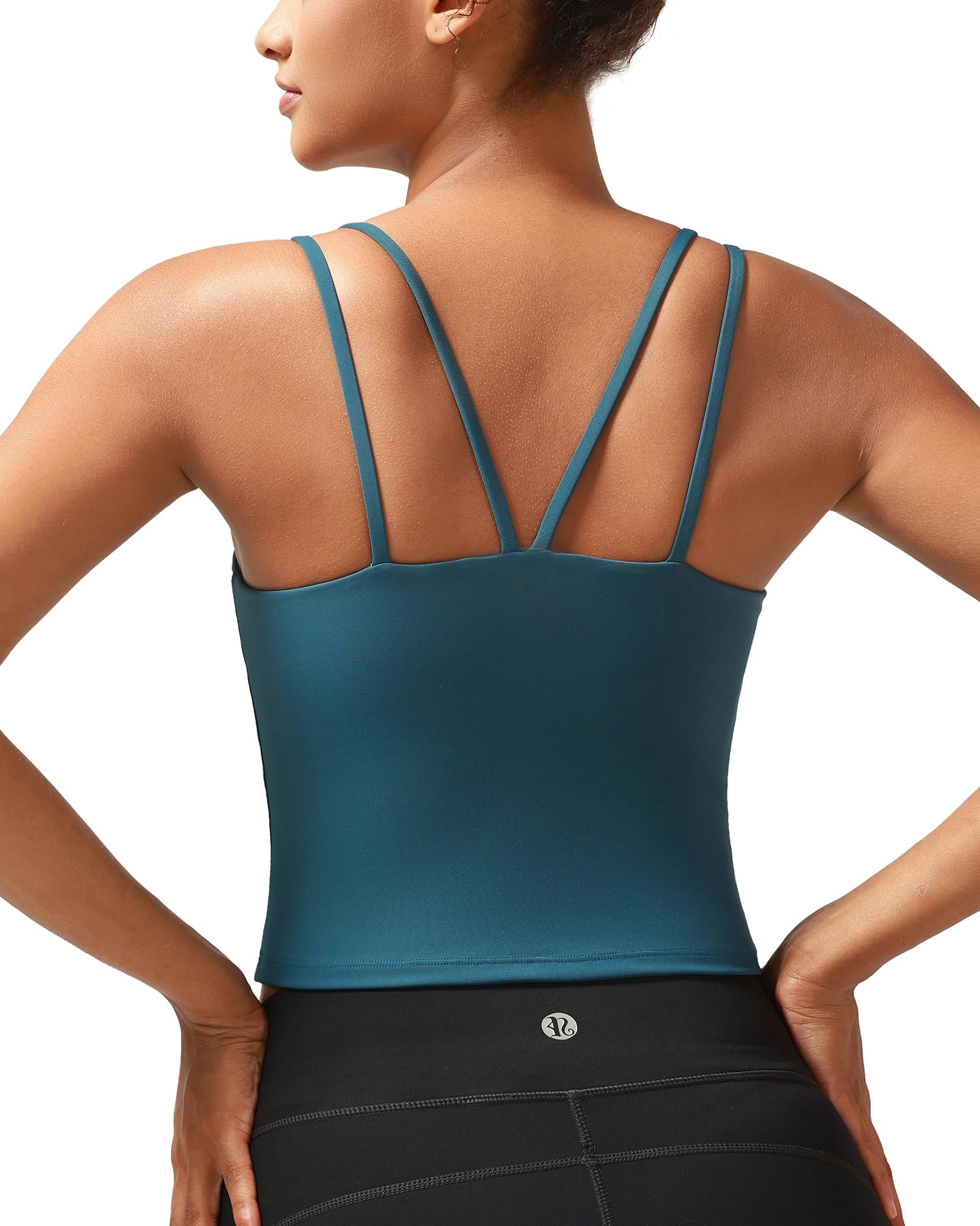 RUNNING GIRL Yoga Tank Tops for Women Built in Shelf Bra B/C Cups Strappy Back Activewear Workout Compression Tops