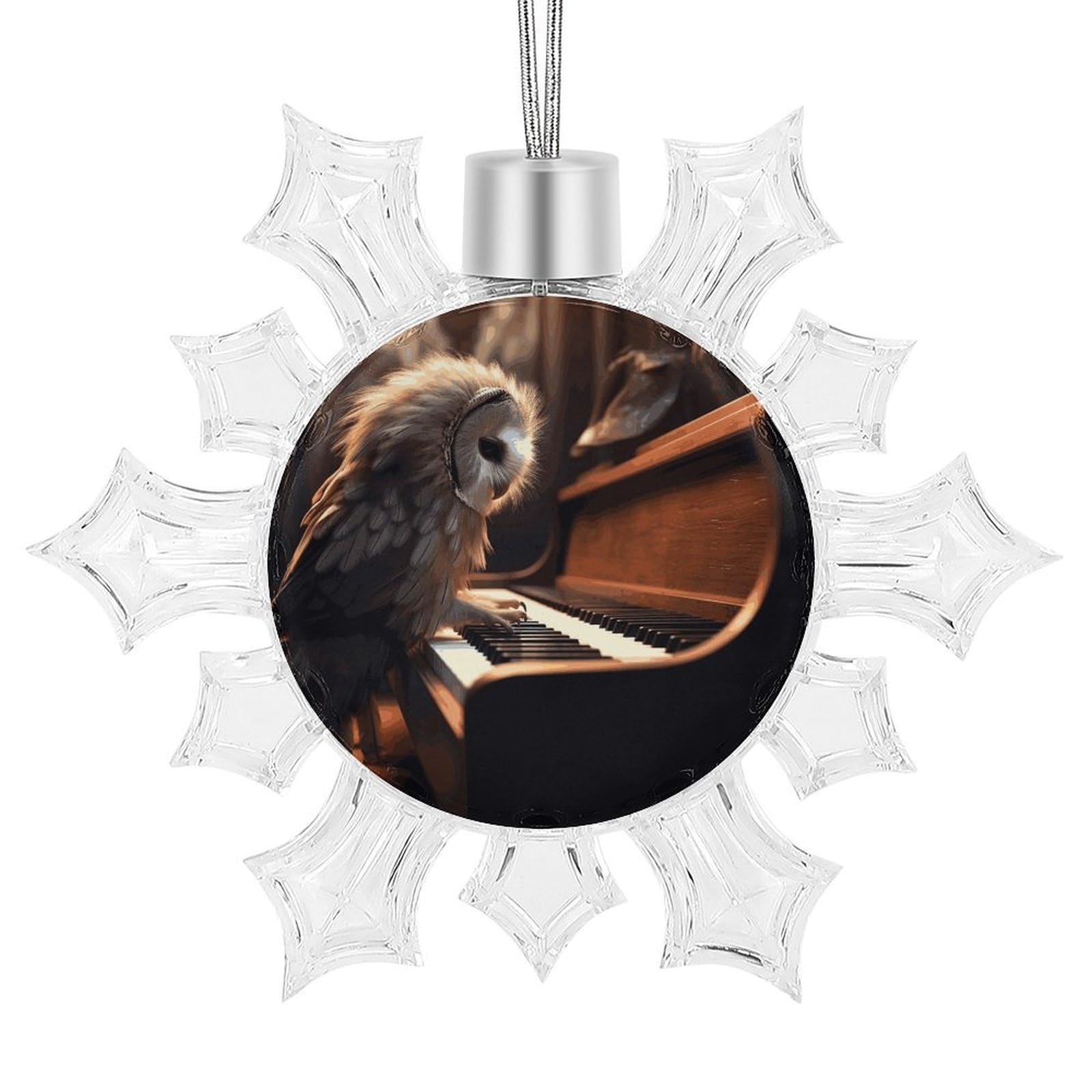 Owl Plays Piano Snowflake Ornaments Cute Snowflake Pendant Exquisite Christmas Tree Ornaments for Christmas Weddings New Year Birthday Holiday Celebration