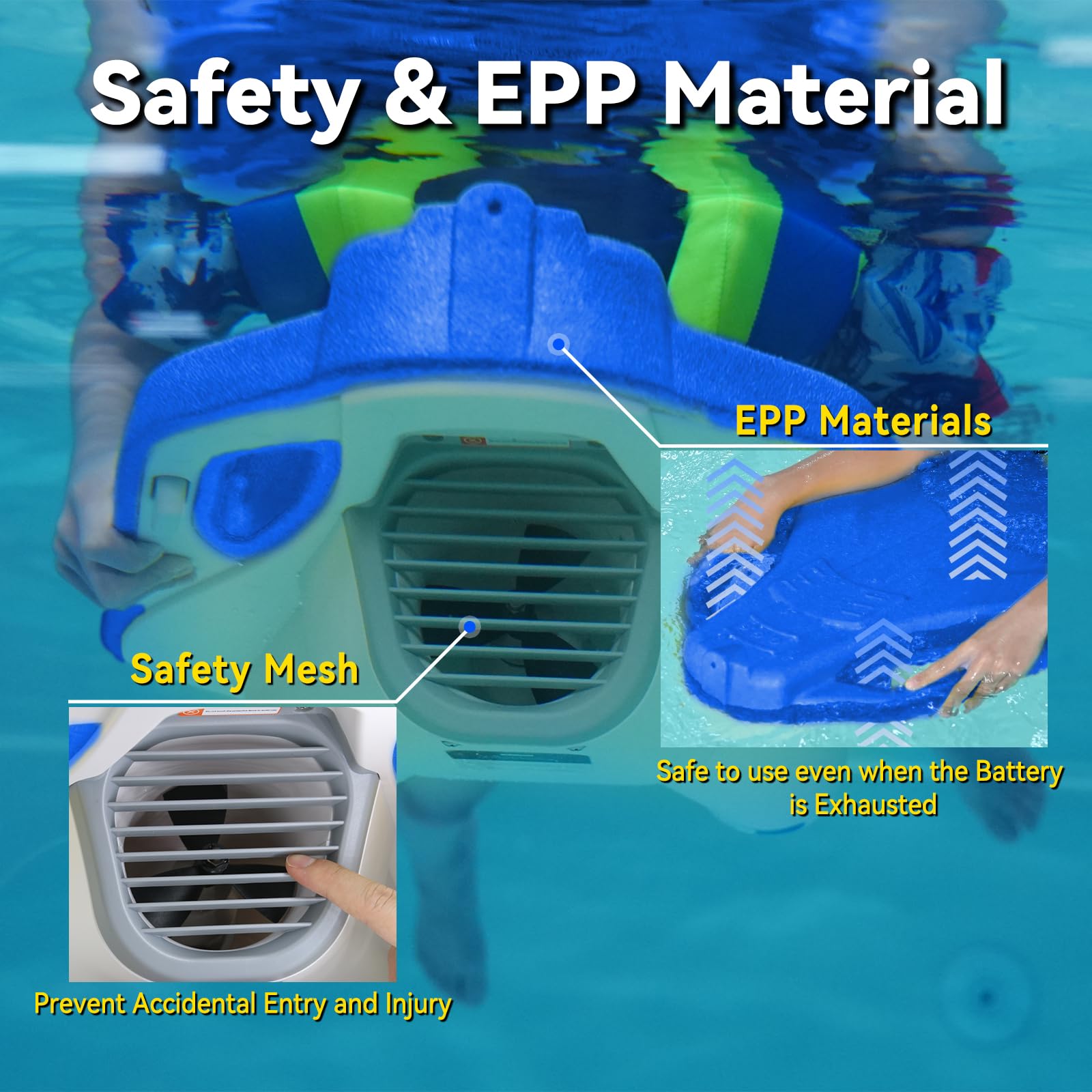 Tavoletta elettrica da nuoto per bambini, getto d'acqua ed elica 2 in 1, galleggiante per scooter d'acqua per allenamento di nuoto, spinta 6,1 kgf, batteria 24 V/4,6 Ah, durata di 45 minuti, carico