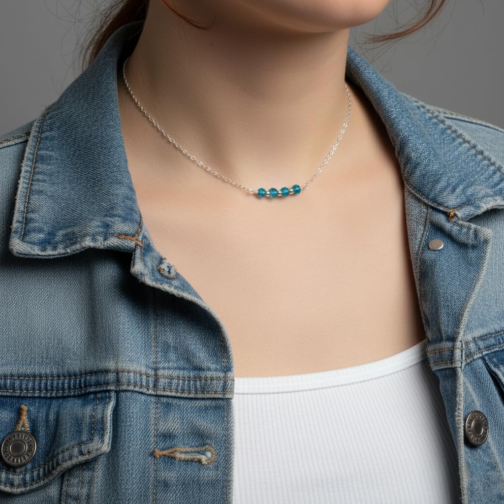 EnCharmed Sterling Silver London Blue Topaz Delicate Choker, Handmade Minimal Dainty Gemstone Necklace, Adjustable Length 14-17 Inches, December Birthstone - Image 2