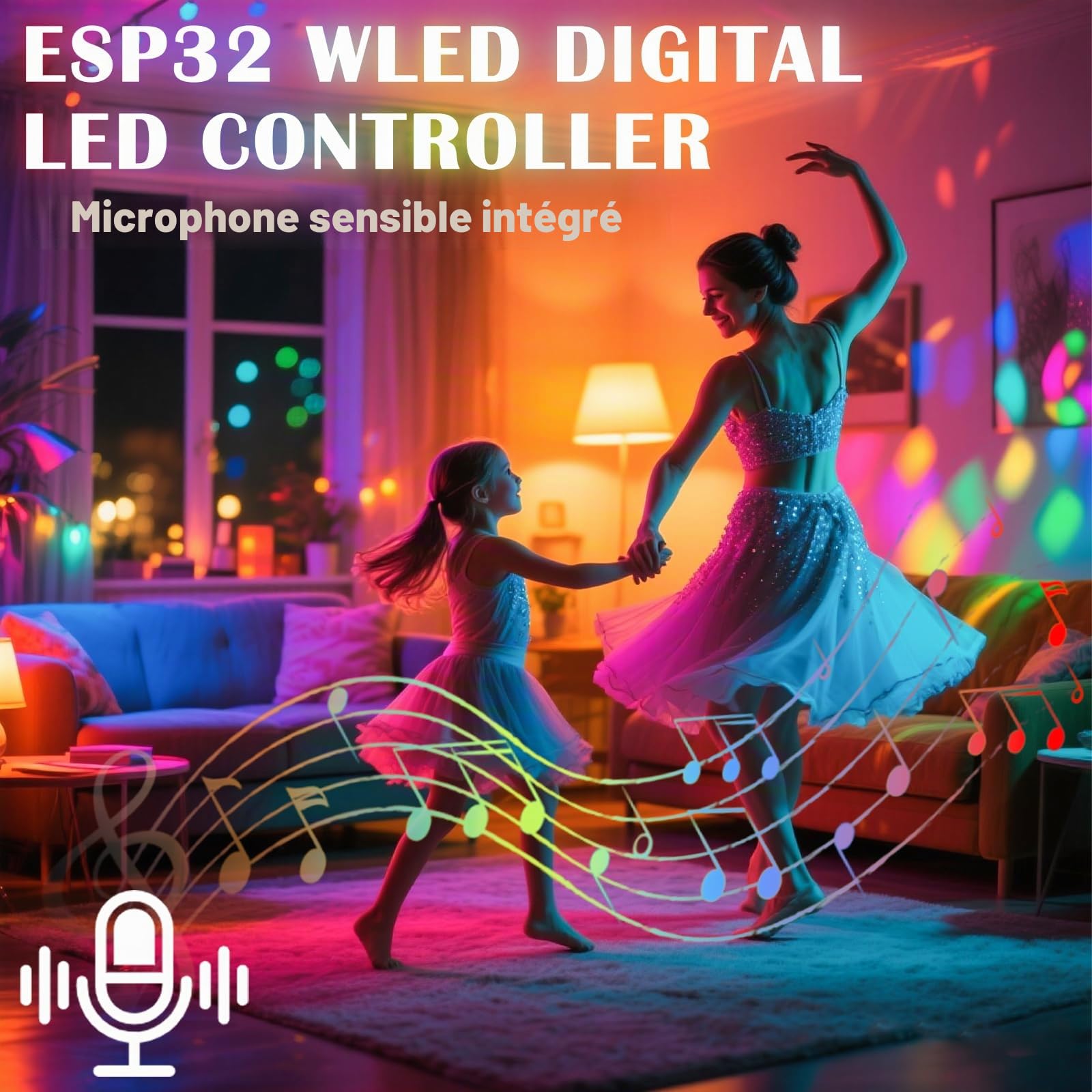 Contrôleur WLED ESP32, bande LED adressable numérique avec microphone pour NeoPixel (WS2812B, WS2811, SK6812), DC5-24V, parfait pour les lampes numériques RVB et RGBW