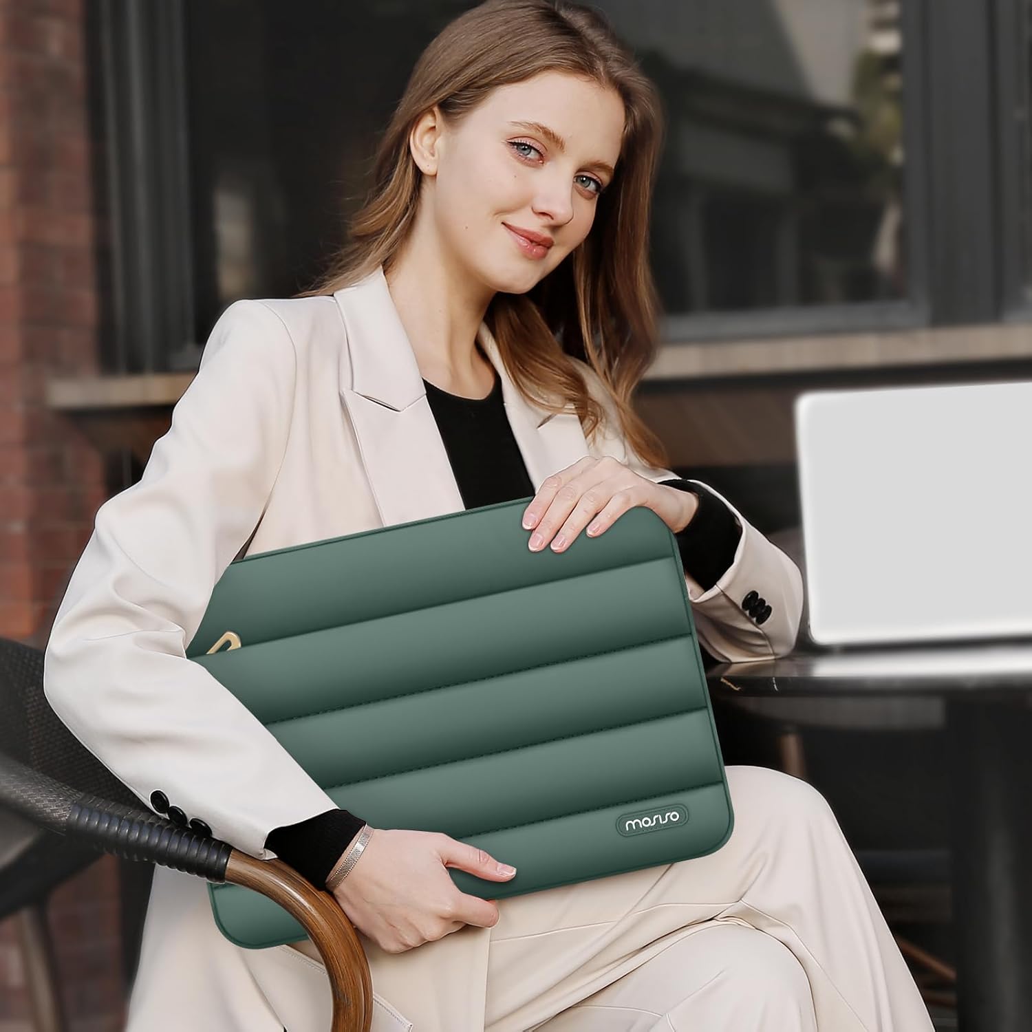 MOSISO Laptop Case 16 inch, 15-15.6 inch Puffy Laptop Sleeve Compatible with MacBook Pro 16 M5 M4 M3 M2 M1, HP Dell ASUS Acer Toshiba Lenovo, Polyester Horizontal Bag with Small Case, Emerald Green