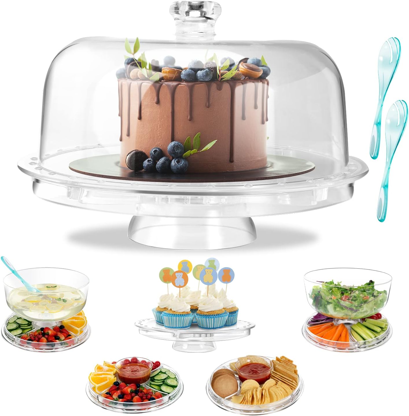 OZD Cake Stand with Dome Lid, Clear Plastic Cake Stand, Multifunctional