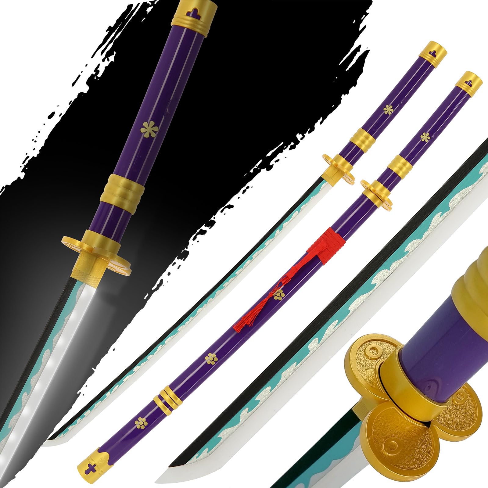 Anime Wood Bamboo Swords With LED Light-Up Blade Anime Replica Halloween Cosplay 104cm Blunt Prop (Emma Light Blue) โ image 1