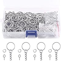 Vista 13 de Swpeet Juego de 450 llaveros plateados de 3/5 de pulgada y 0.591 in, incluye 150 anillos de llavero con cadena y 150 anillos de salto con 150 pines