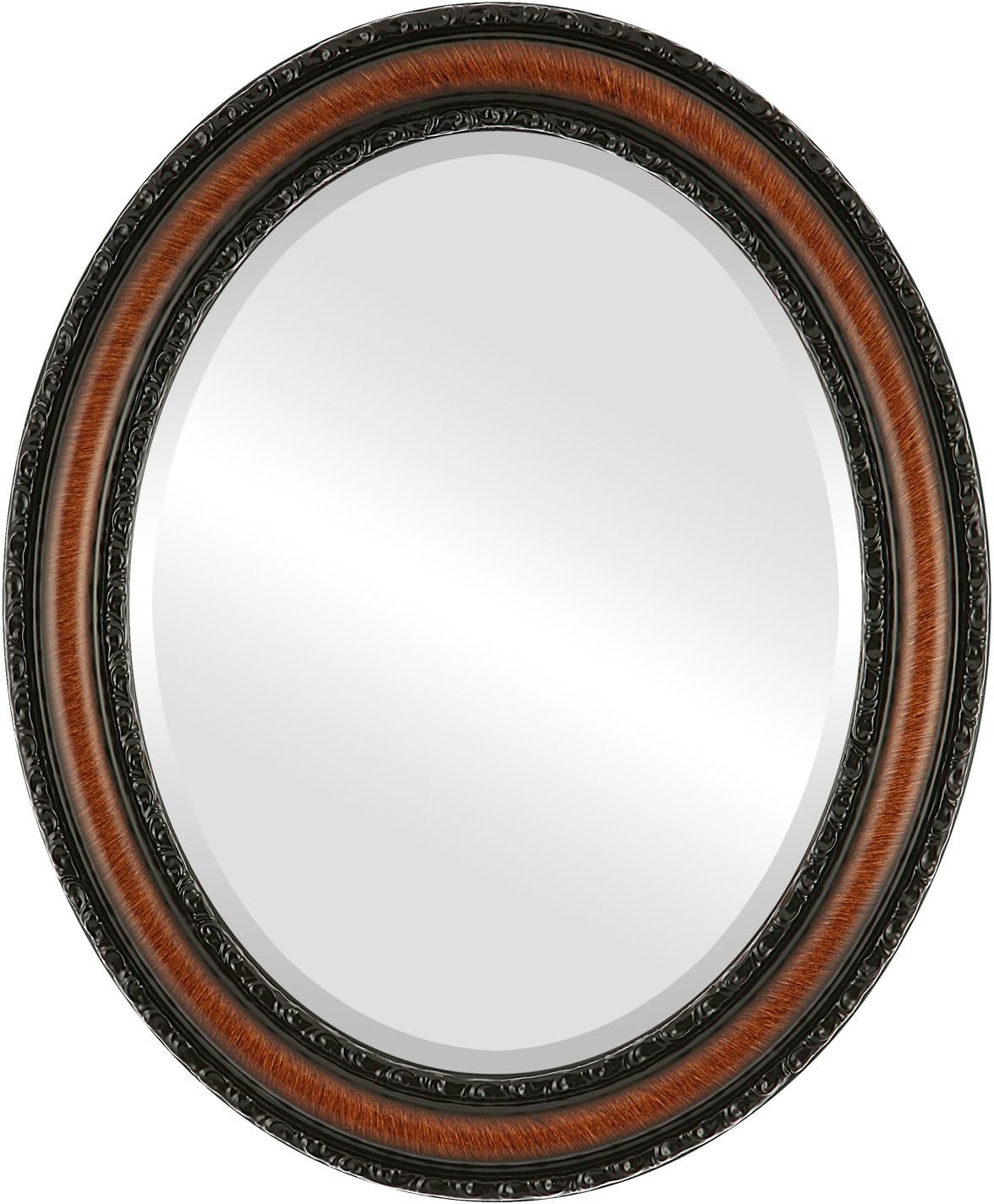 OVALCREST Oval Beveled Wall Mirror for Home Decor - Dorset Style - Vintage Walnut - 16x20 Outside Dimensions