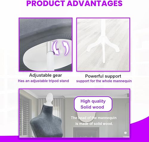Vista 34 de Maniquí de maniquí de torso, forma de maniquí femenino, altura ajustable, modelo de exhibición, torso y trípode, soporte para ropa