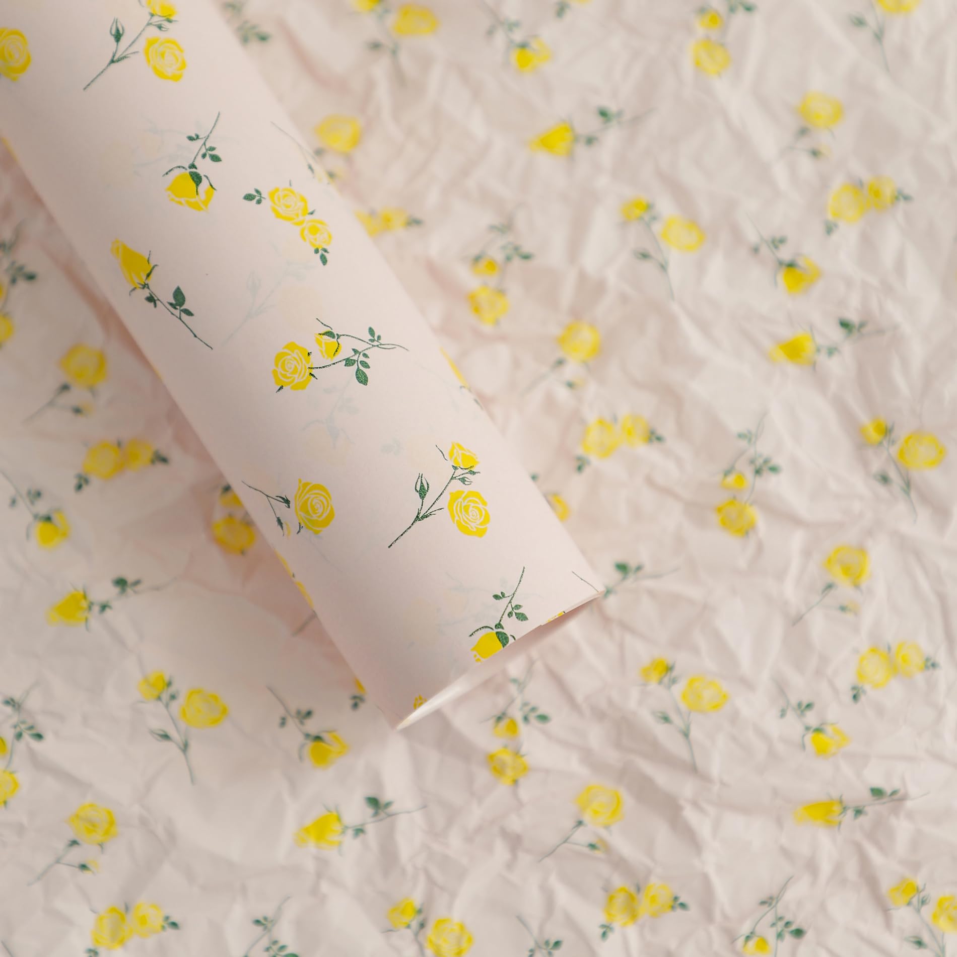 Rose Wrapping Paper for Gifts, Pink Floral Tissue Paper Bulk, 20 Sheets DIY Art Wedding Birthday Bridal Shower 20 × 28 Inches (3 Pink+Yellow Rose)