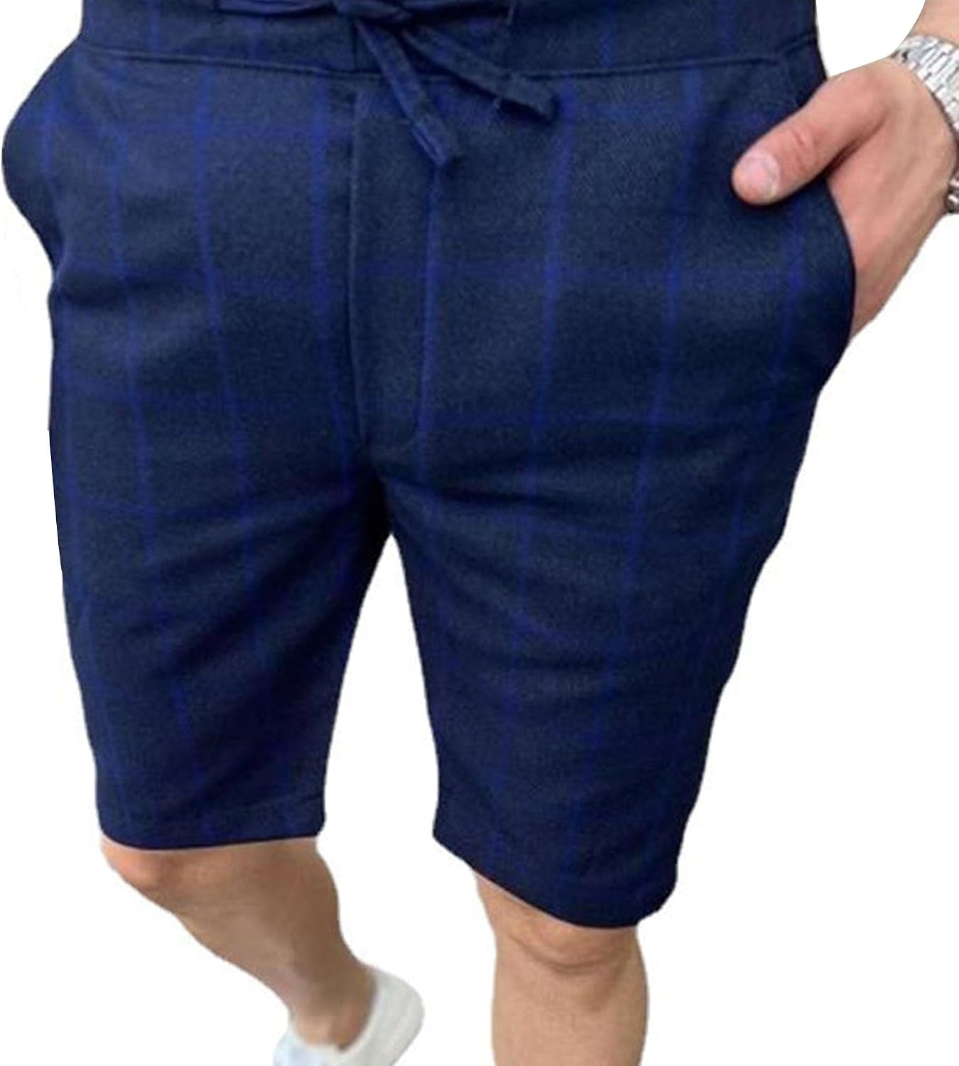 DGHM-JLMY Men's Fashion Checkered Striped Shorts Slim Fit Flat Front Summer Shorts Breathable Beach Stretch Casual Short Pant