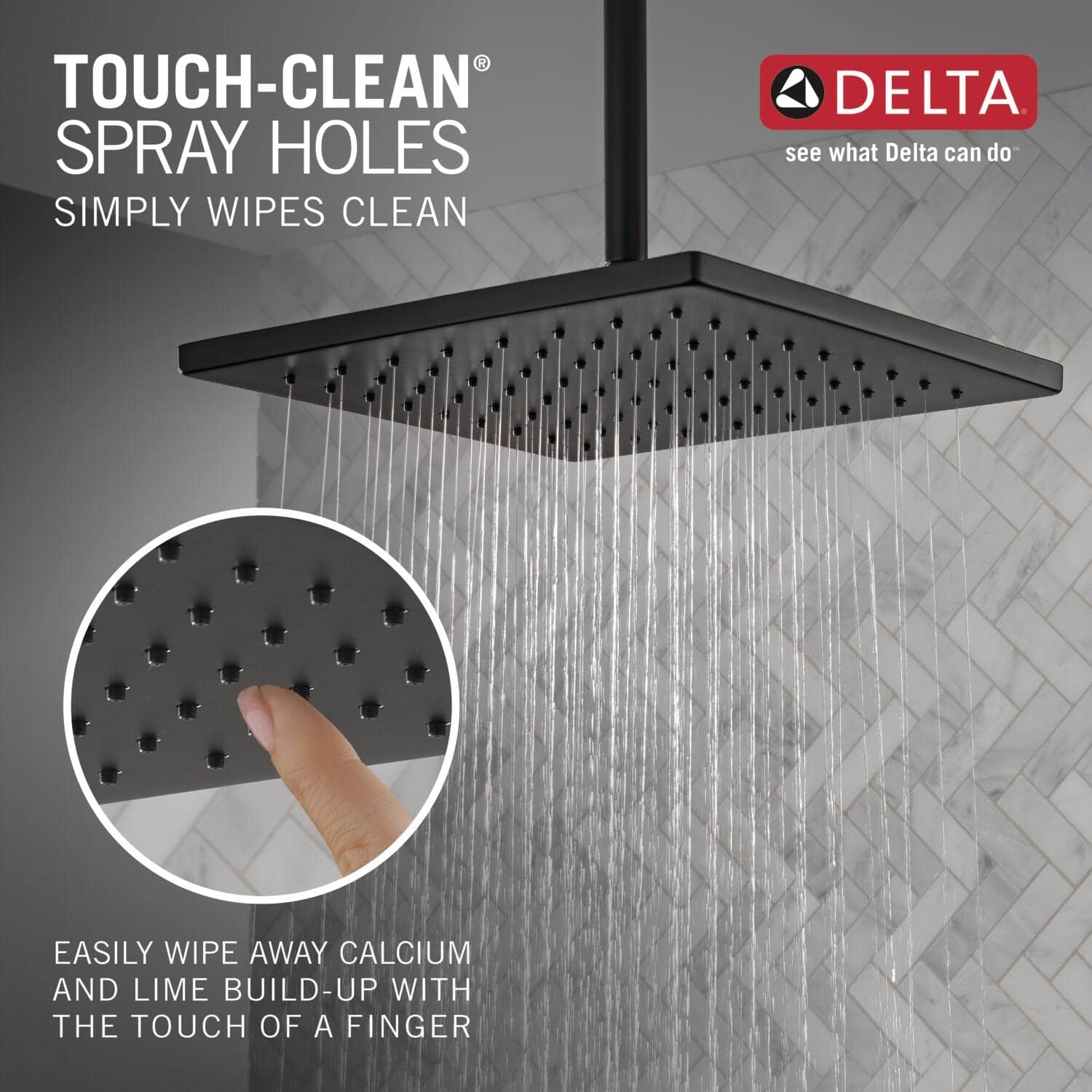 Delta Faucet Rain Shower Head, Rainfall Shower Head, Matte Black Shower Head Rainfall, Metal Shower Head, Ceiling Mount Shower Head, Matte Black (Shower Arm Included)