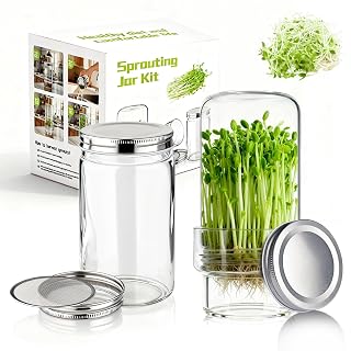 Updated Sprouting Kit - 2 Sprouting Jar Kits, Wide Mouth Quart Mason Jars | Broccoli, Microgreens, Alfalfa Sprout Jar | Perfect for Home Gardeners, Health Enthusiasts & Vegan Diets - Amazon product rated Grade A