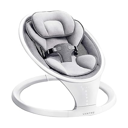 VANTRO Multifunction Electric Swing with Bluetooth Music, 5 Speed Settings, Remote Control, Ultra-Soft Washable Seat, and 5-Point Safety Harness Perfect for Newborns and Infants