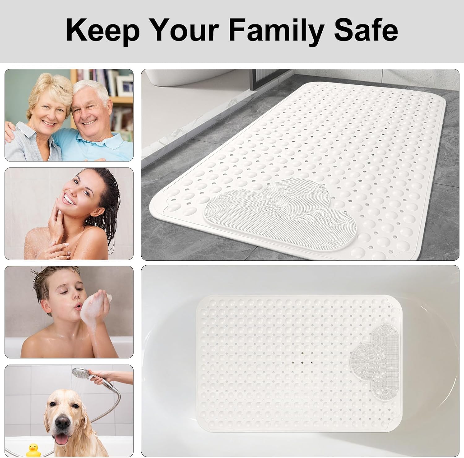 Large Non Slip Shower Mat: 35x24 Inch Shower Foot Scrubber Mat, Anti Slip Shower Mats for Inside Shower, Shower Floor Mat with Drain Holes Suction Cups, Scrub Bristles, Shower Matt Machine Washable