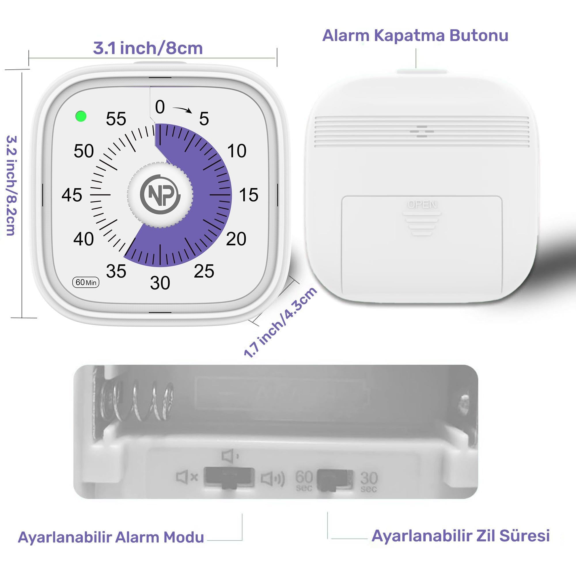 NPO NPT31B Mutfak,Ders,Yemek için 60dk Analog Alarm Zamanlayıcı,Pomodoro Öğrenci Motivasyon Saati