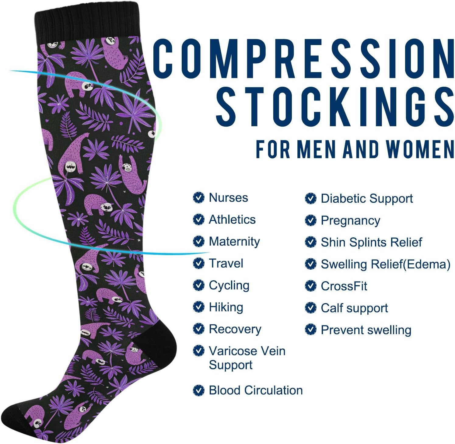 Purple Sloth Compression Socks for Women Men Knee High Running Socks for Medical Running,1 Pair - Image 5