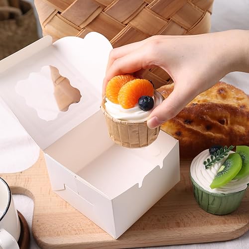 Miniatura 5 de JOHOUSE 30 cajas blancas de panadería, caja de donas pequeñas cajas de golosinas caja de galletas con ventana para galletas, pasteles, donas