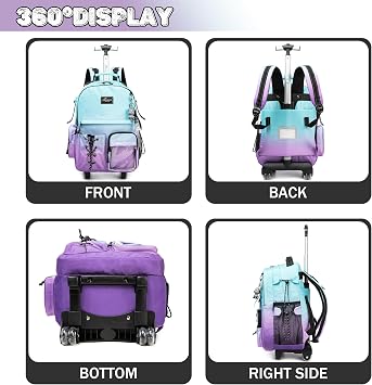 Rolling Backpack for Girls Backpack with Wheels for Teens Boys Kids Rolling Backpacks for Travel School Backpacks with Wheels for Teens with Lunch Box