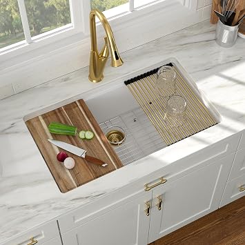 30 Inch White Undermount Kitchen Sink 30x19 Granite Composite Kitchen Sink Workstation Ledge Quartz Classic Under Counter Single Bowl Luxury Kitchen Sinks Basin