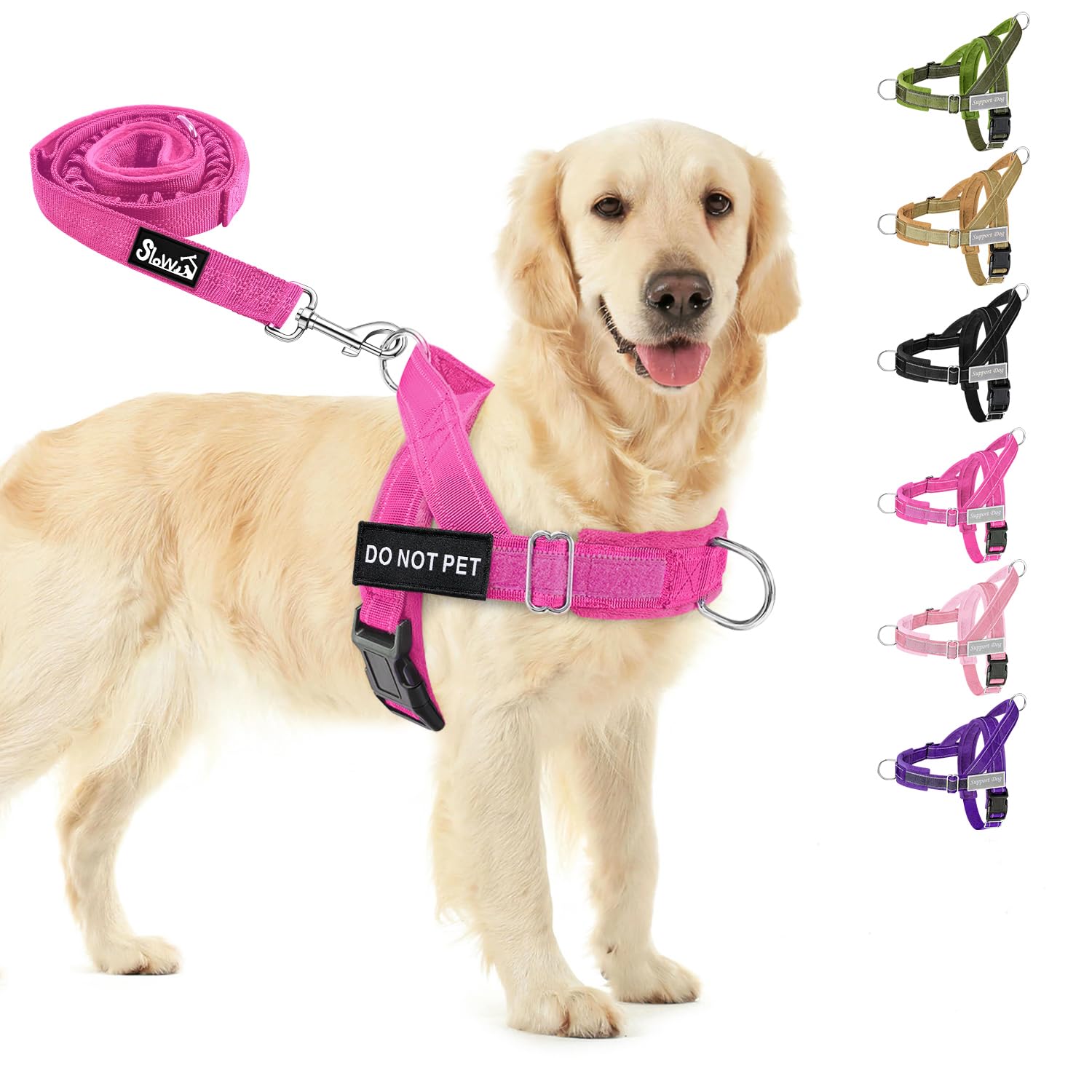 SlowTon No Pull Dog Harness with 5.7ft Lead - Adjustable Pet Harness with 2 Leash Clips, Reflective Vest with Easy Control Soft Padded Handle for Training and Walking Medium Large Dogs