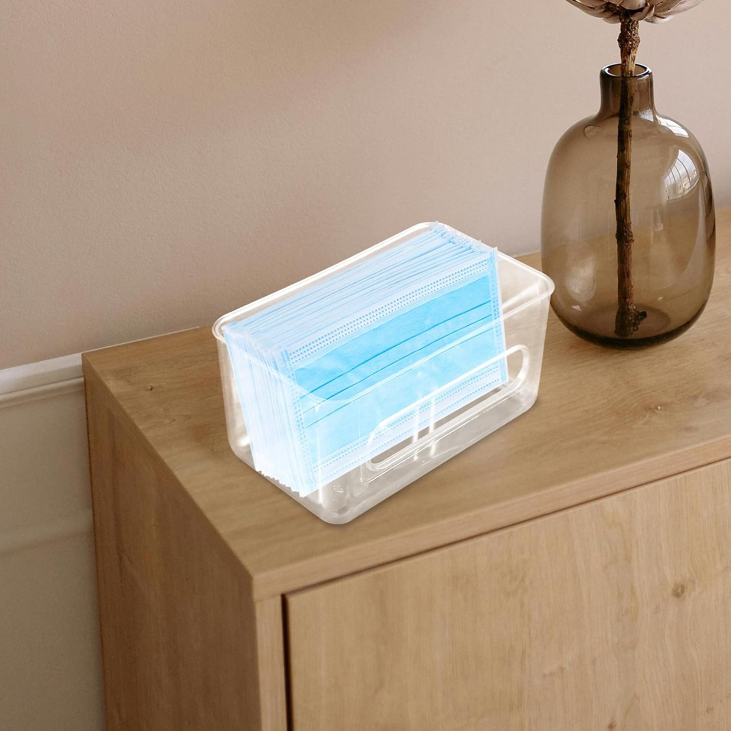 Wall Mounted Mask and Glove Dispenser Organizer Plastic Storage Holder with Lid, Protects Against Debris, for Home and Laboratory Use