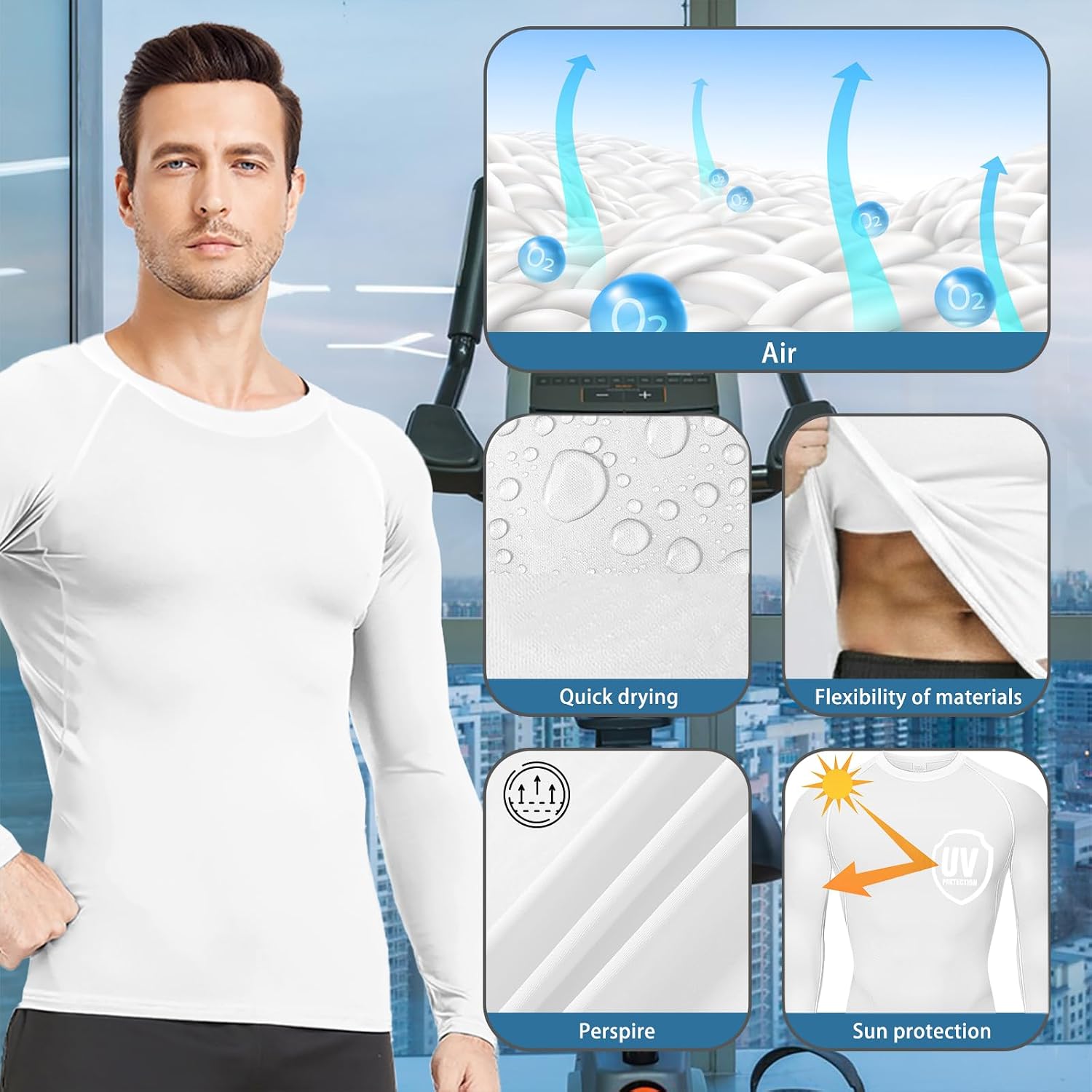 HYCOPROT Compression Shirts for Men Athletic Long Sleeve Base Layer Men's Workout Rash Guard Shirt Sports T-Shirt Undershirt