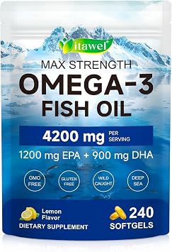 Omega 3 Fish Oil 4200mg - 1200mg EPA 900mg DHA per Serving - 240 Softgels, 80 Day Supply - Max Strength Triple Strength, Wild Caught, Burpless Lemon Flavor, Enteric Coated for Absorption