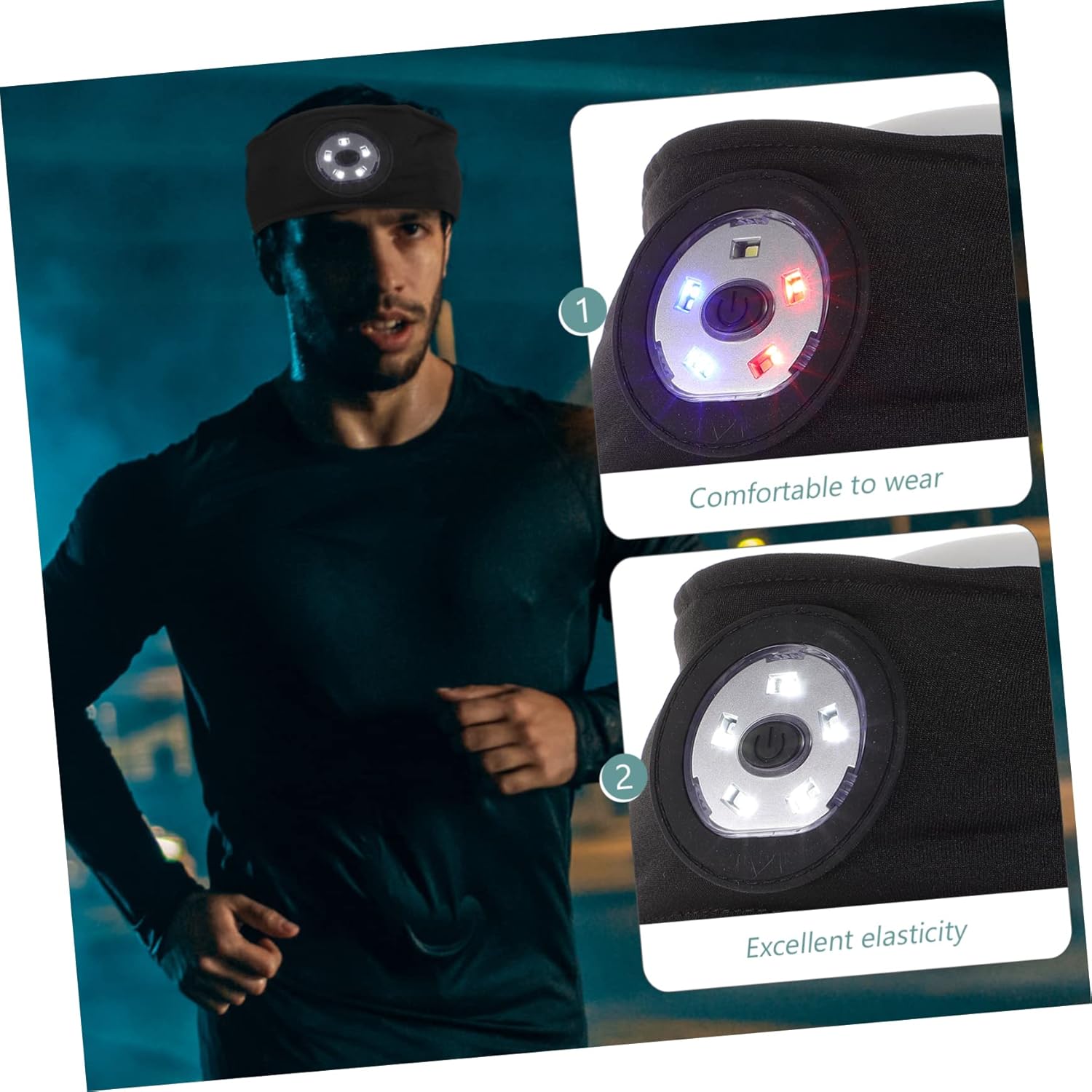 DOITOOL Sets Elastic Workout Headwrap for Sportsmen Led Headlamp Headband Rechargeable for Running Hiking Camping Pcs
