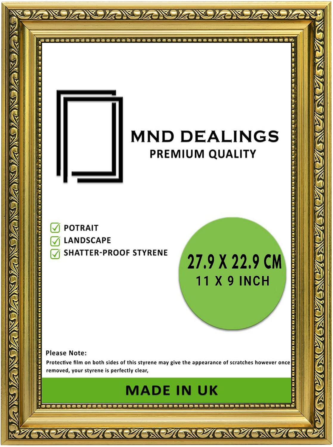 MND Dealings Ornate Shabby Chic 11X9 Picture Photo Poster Frame -Gold Antique Vintage Style - MDF Backing Board with Perspex Sheet | for Gift Wall Art Gallery Home Decor-11X9 (27.9X22.9 CM)