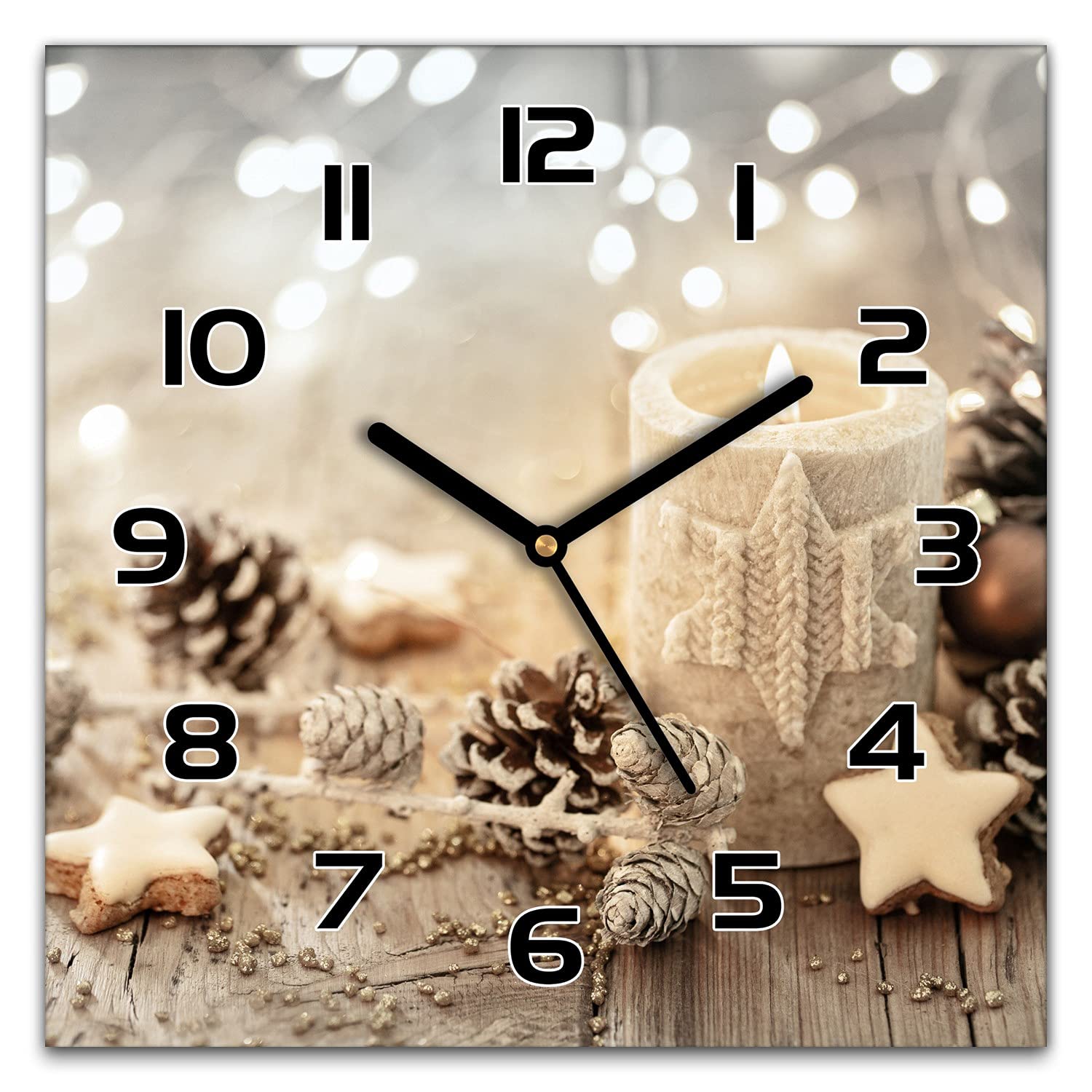Horloge cuisine salon moderne en verre sécurité silencieuse sur le thème de Noël