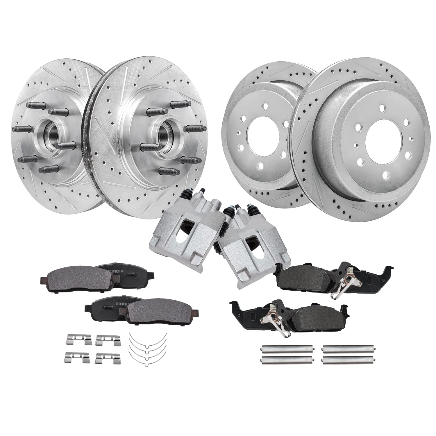 Detroit Axle - RWD Brake Kit for 04-08 Ford F-150 2006-2008 Lincoln Mark LT | 2005 2007 Front &amp; Rear Drilled &amp; Slotted Brake Rotors Ceramic Brake Pads Rear Brake Calipers Replacement - 10pc Set