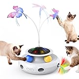 Pawtners Interactive Cat Toy, 4 in 1 Automatic Interactive Kitten Toys for Indoor Cats Rechargeable with Fluttering Butterfly, Track Balls and Ambush Feather White Toy