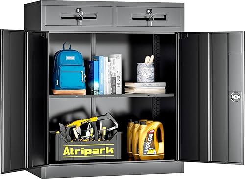 Miniatura 29 de INTERGREAT Puertas de gabinete de almacenamiento de metal negro, gabinete de almacenamiento de acero con bloqueo de 72 pulgadas con estantes, Negro