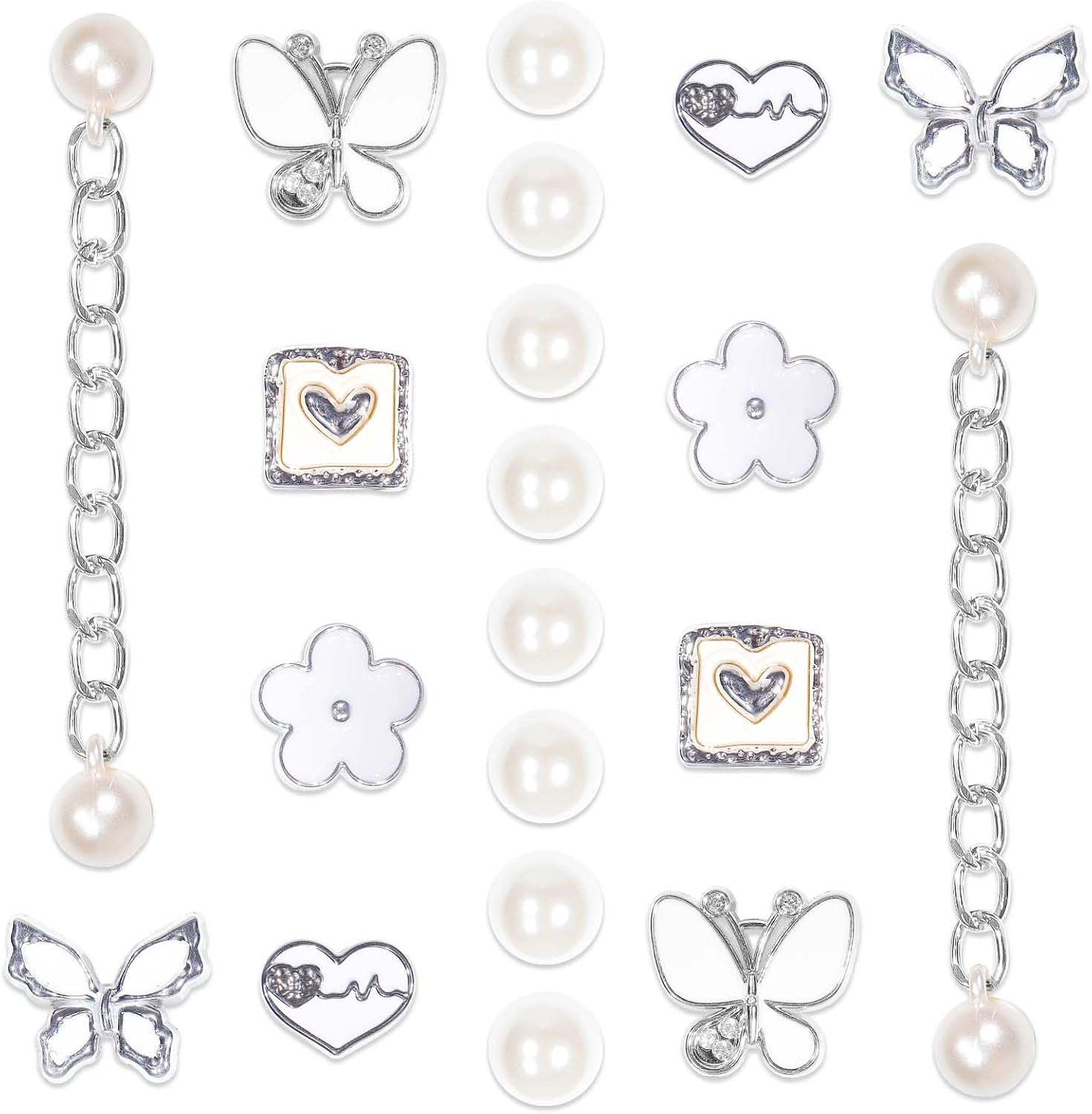 20 Pcs Bling Shoe Charms for Women, Pearl Bling Gold Chain Shoes Charms Accessories, Cute Flower Butterfly Shoe Decoration, DIY Shoe Accessories for Birthday Party Favor