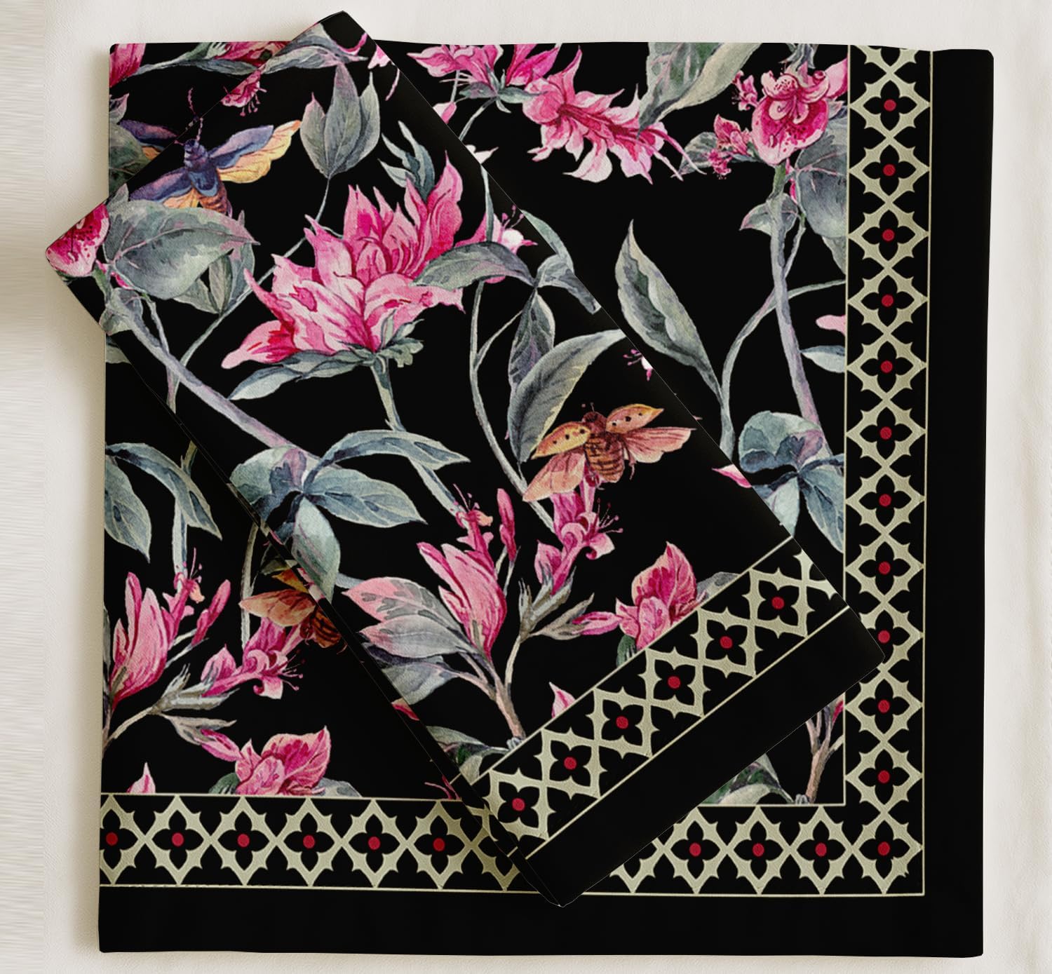 Designer Cotton Twill Napkins - Set of 12, 20-Inch, Floral Design, Durable & Absorbent Cloth Napkins for Dining, Parties, and Home Decor - Machine Washable