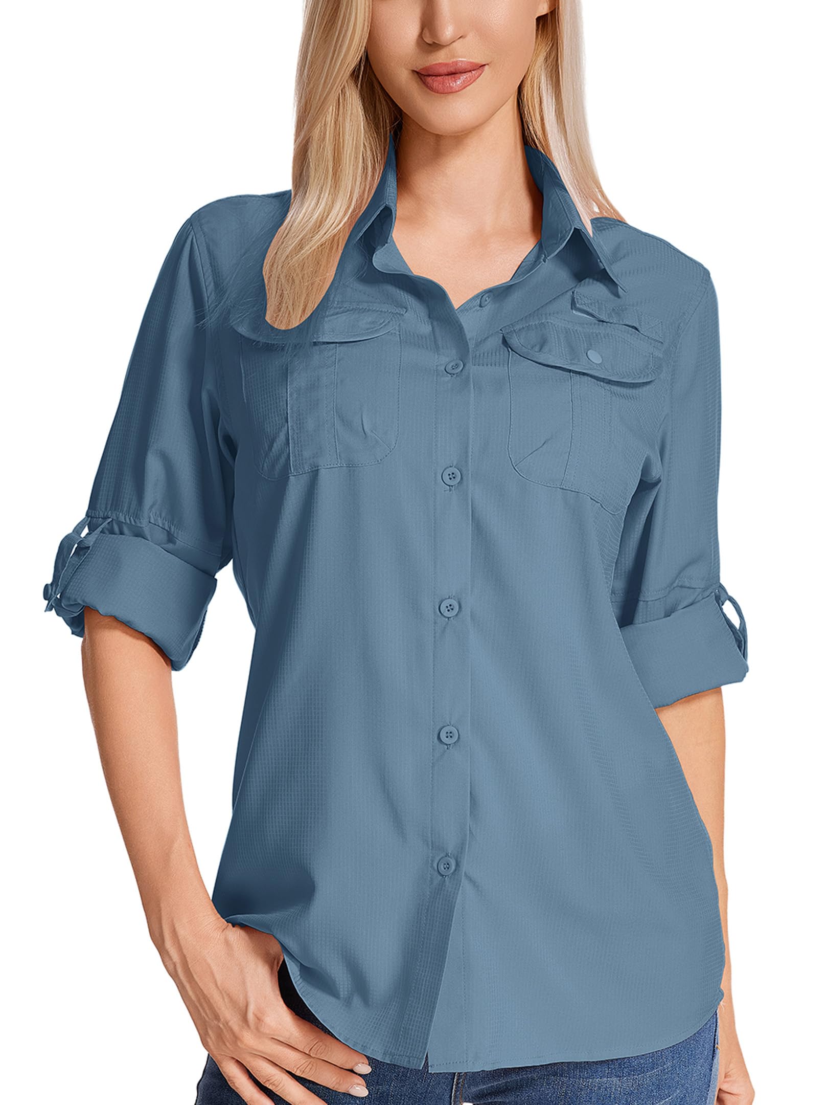 Jogwits Hemd Damen UPF 50+ UV Schutz Wanderhemd Safari Kleidung Damen Outdoorhemd Schnelltrocknend Langarm Atmungsaktiv Funktionshemd für Reisen Sport Angeln Golf