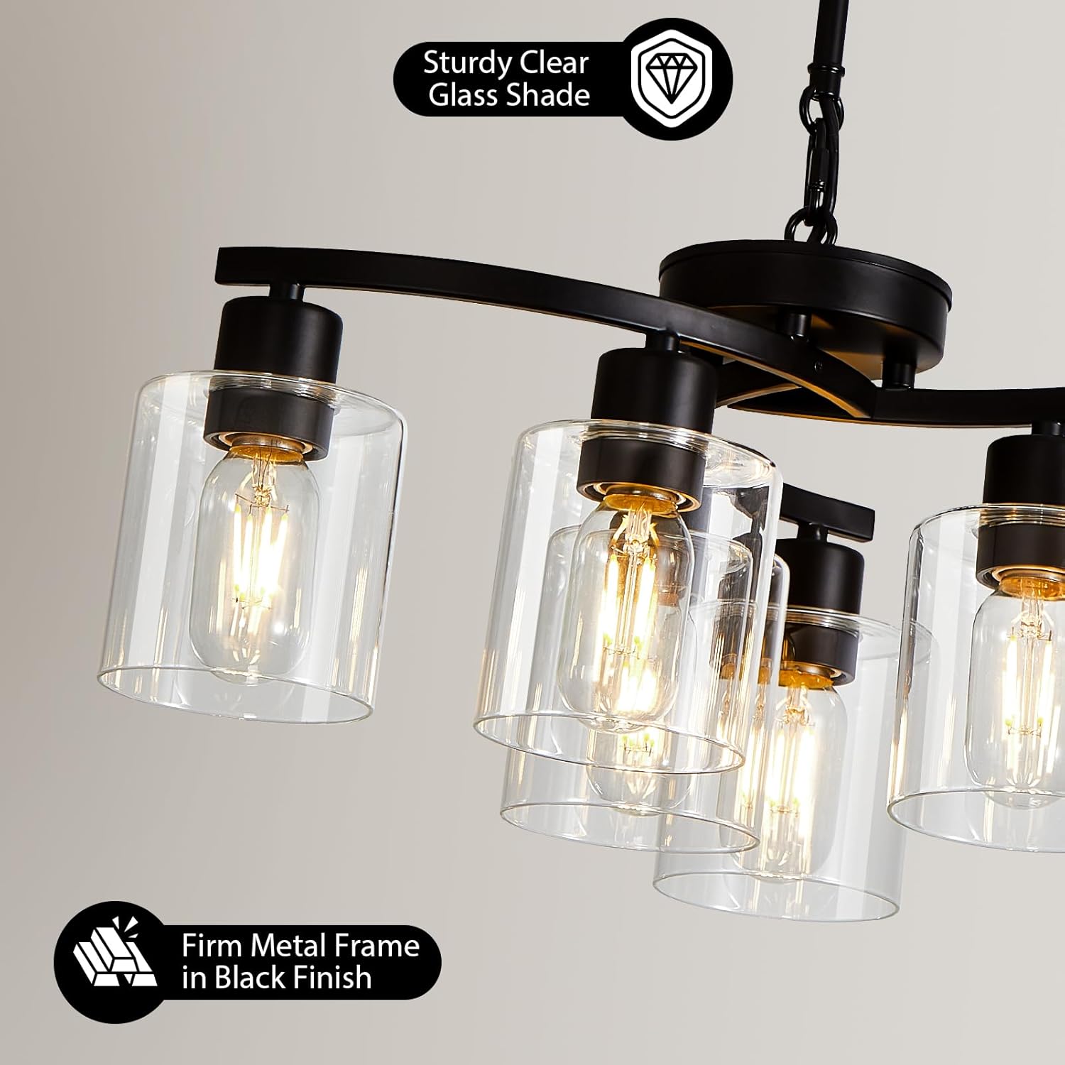 6 Light Contemporary Chandelier Black Modern Farmhouse Chandelier Hanging Lighting Fixtures Industrial Pendant Ceiling Light with Clear Glass Shade Ceiling Light Fixtures for Dining Room Living Room (See The picture for the color)