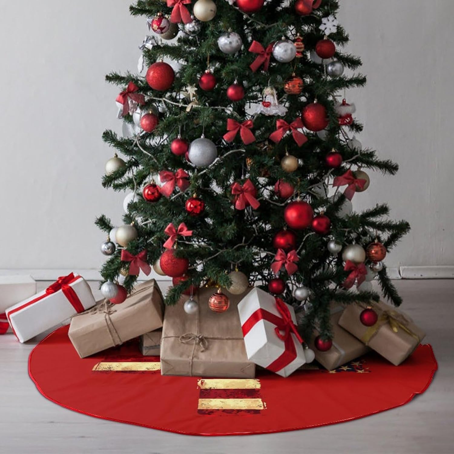 U.S Flag Crosss Christmas Tree Skirt Ornaments Christmas Tree Mat for Home Party Holiday Decorations