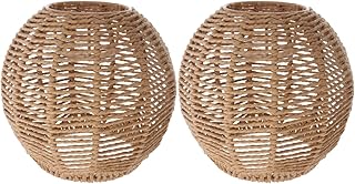 DOITOOL 2 Pack Wicker Lamp Shade for Ceiling, Rattan Lamp Shade Replacement Small Lamp Shade Cover for Pendant Lights Bedroom House Living Room Home Dining Table Chandelier Wall Lamp Decor, Khaki