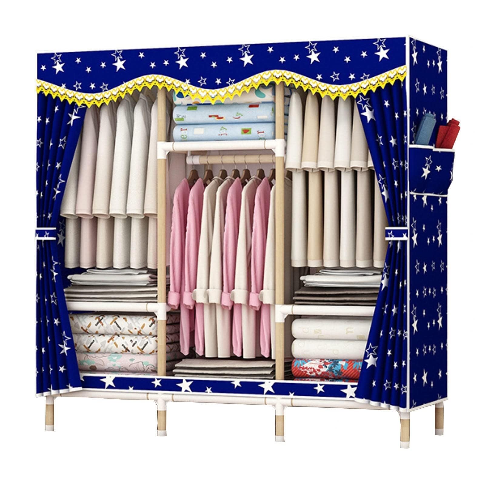 Armoire en toile portable avec penderie et étagères de rangement pour vêtements