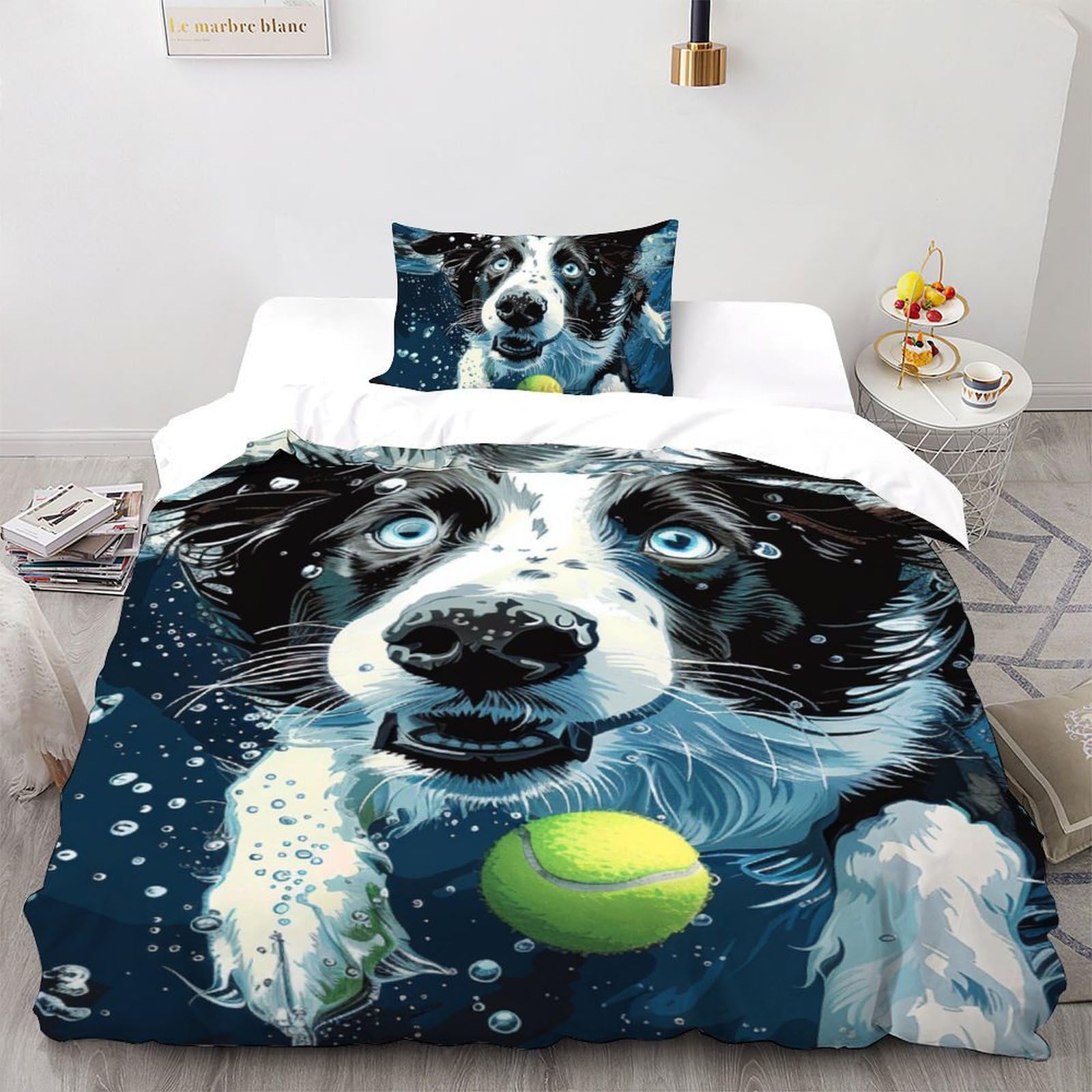 Parure de couette Border Collie 135x200 housse de lit animal microfibre single