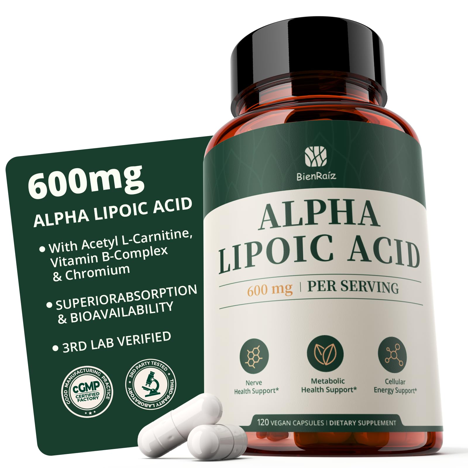 Alpha Lipoic Acid 600mg with B Vitamins, Chromium & ALCAR, 120ct