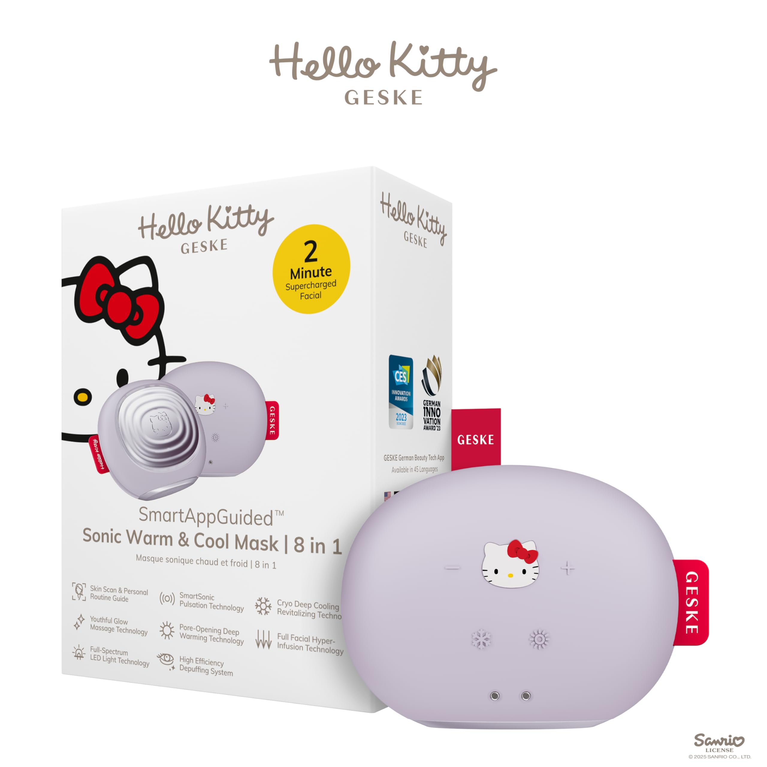 GESKE x Hello Kitty | SmartAppGuided™ Sonic Warm & Cool Mask | 8 in 1 + GESKE x Hello Kitty Youth-boosting Mask | Set mit passender Kosmetik-Zugabe | Beauty-Bundle