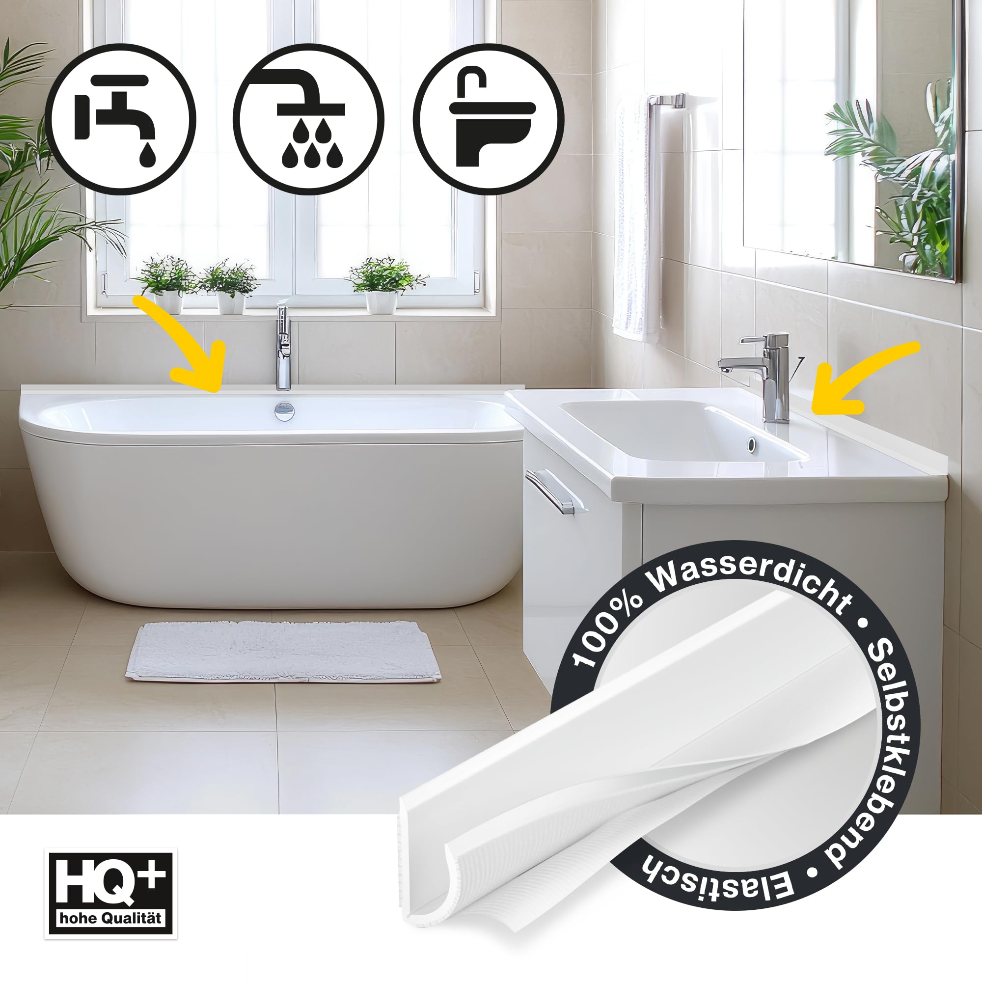 Isolbau - Cinta de sellado autoadhesiva para ducha - Cinta de sellado de PVC de 60 mm para baño y cocina - Cinta de sellado para bañeras, lavabos, inodoros, encimeras