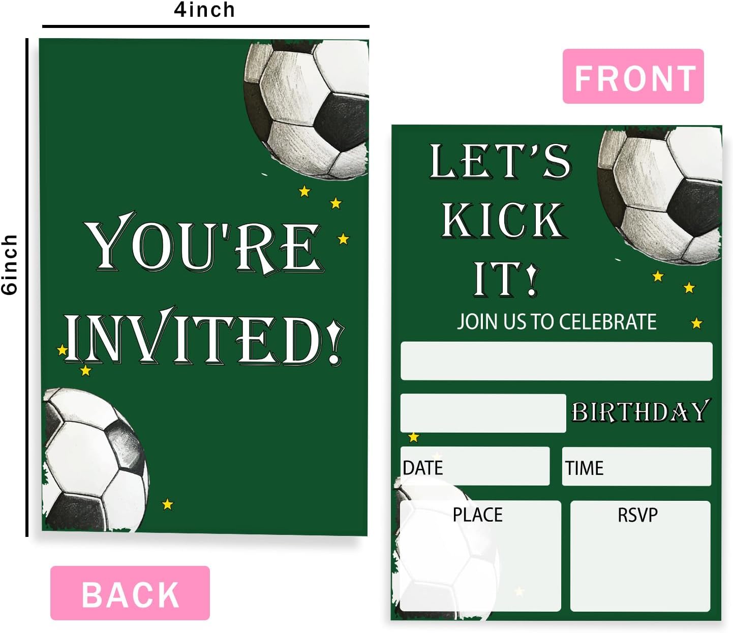 Soccer Party Birthday Invitations With Envelopes 20 PCS Double Sided Football Sports Invitations Cards for Boys Girls 6 x 4 Inch