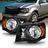 AKKON - For 2007 2008 2009 Chrysler Aspen Matte Black Headlights Headlamps LH Left & RH Right Side Pair Assembly